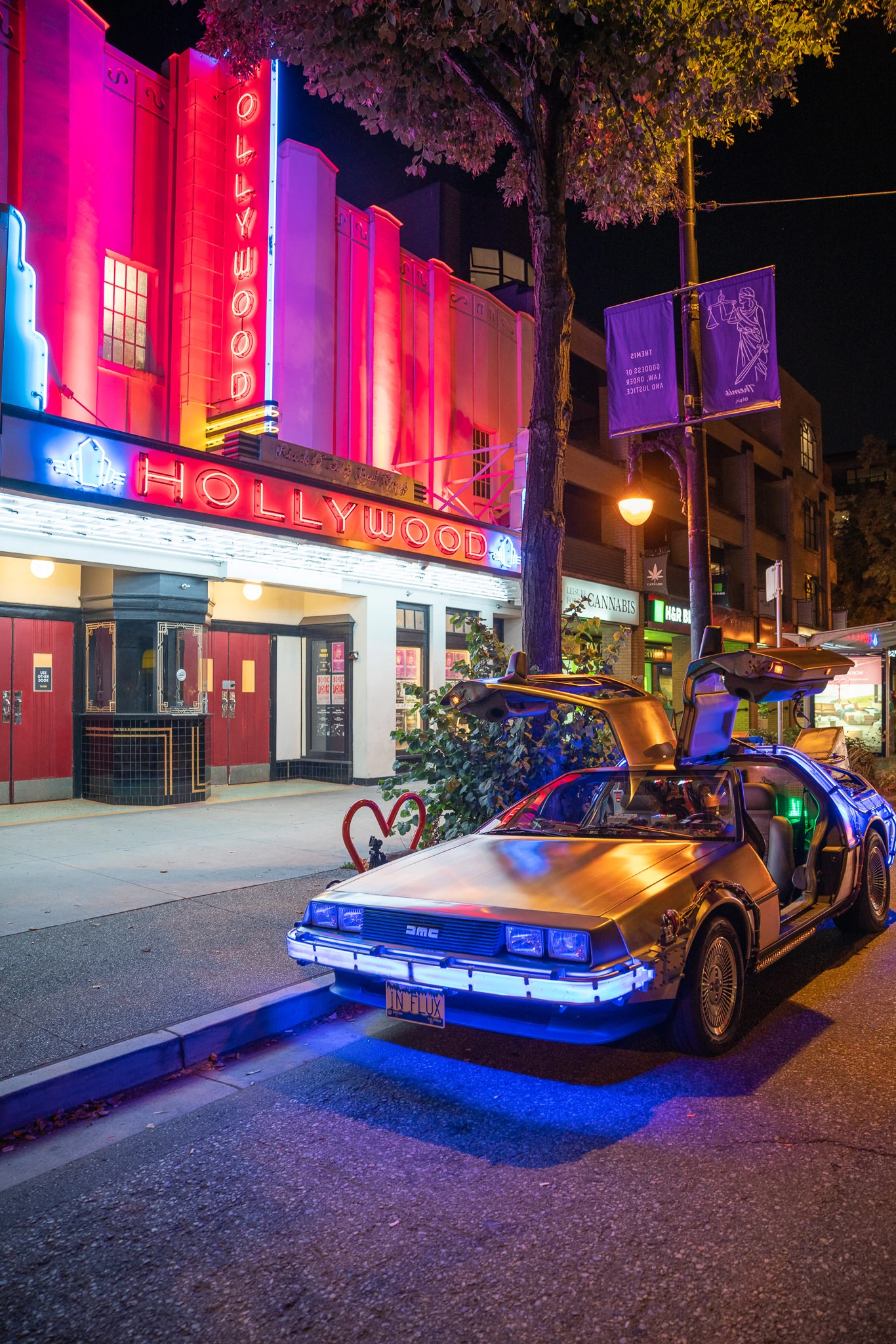 DeLorean 'Time Machine' replica parked at The Hollywood Theatre, Vancouver, BC.