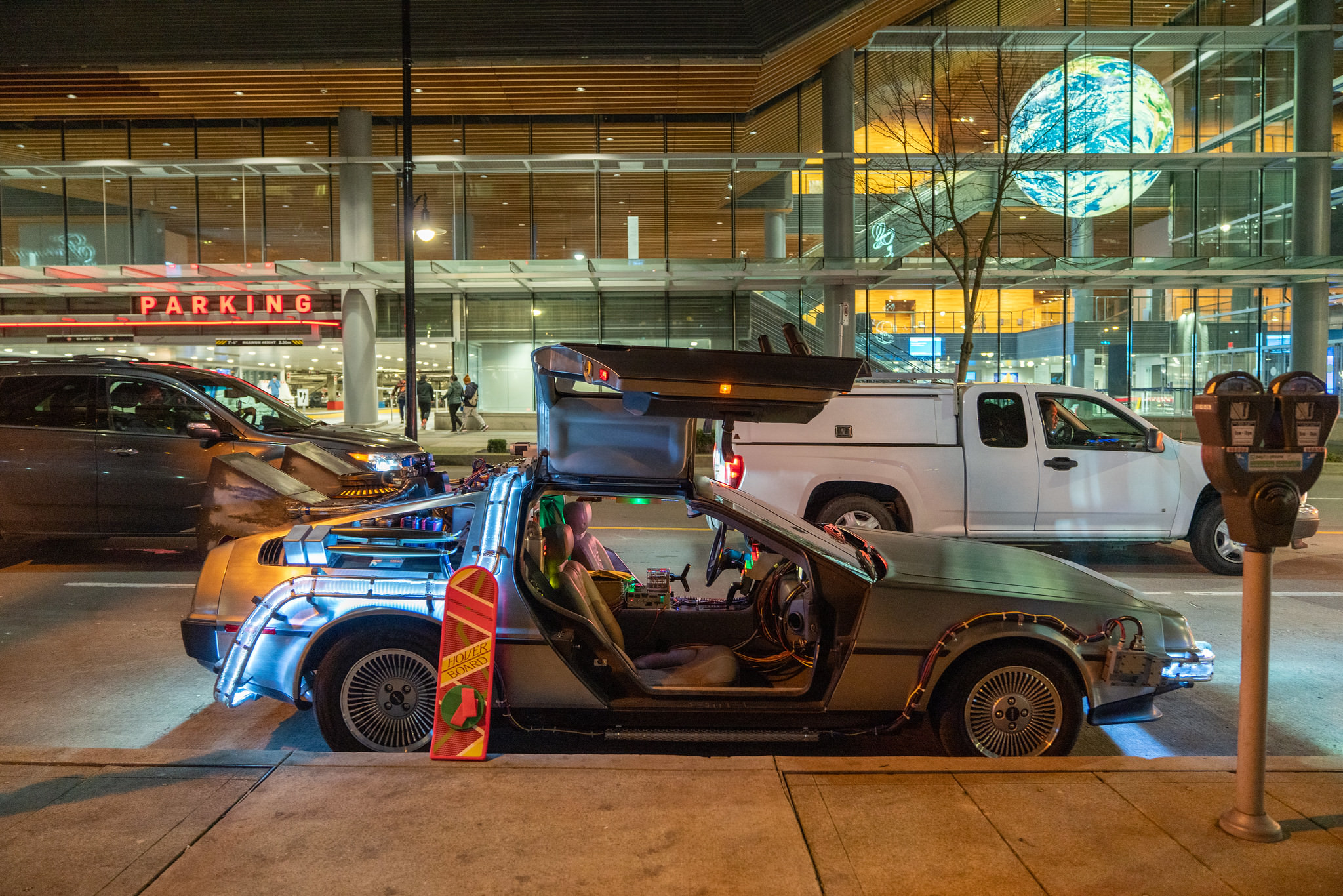 DeLorean 'Time Machine' replica parked near Canada Place, Vancouver, BC.