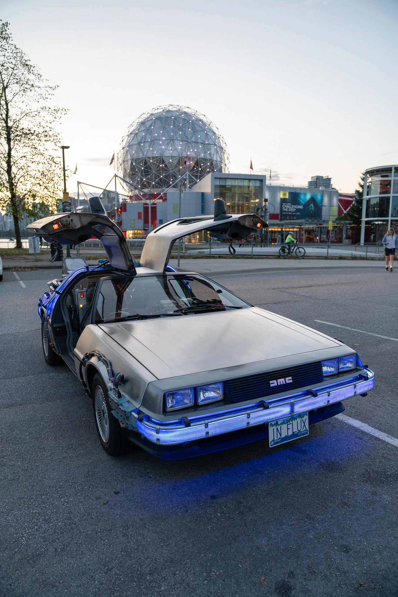 DeLorean 'Time Machine' replica outside of Science World, Vancouver, BC.